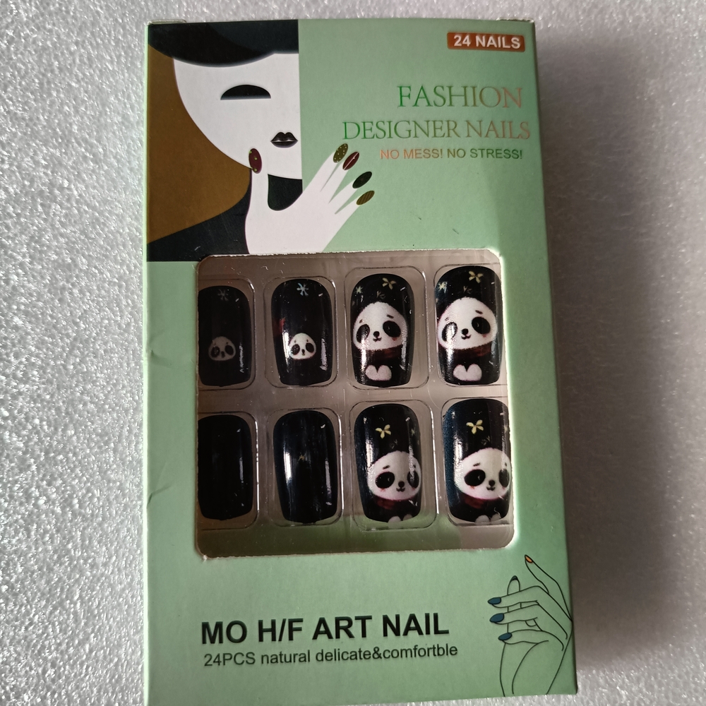 🏵️2/$20🏵️Panda Design Press-On Nails - Black Cartoon Figure